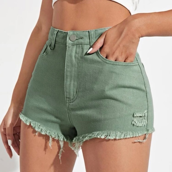 Distressed Green Boho Shorts Medium Frayed NWT in package casual vacation - Picture 8 of 10